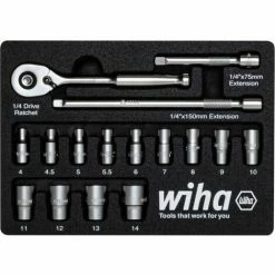 WIHA Ratschenschlüssel Set 1/4 Sechskant Metrisch, 17-tlg. In Schaumstoffeinlage